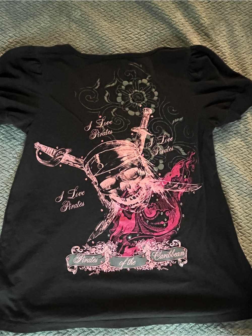 Disney Pirates Black Tee with Pink Skull accents